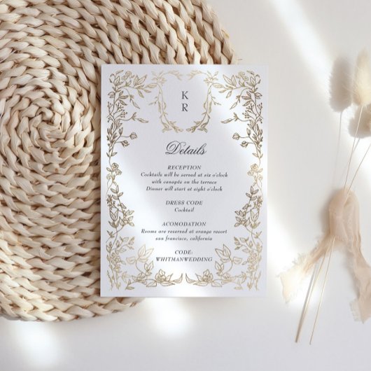 Klassieke Elegante Wapen Monogram Trouwreceptie Informatiekaartje