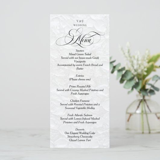 Klassieke elegante witte bruiloft menu (Staand voorkant)
