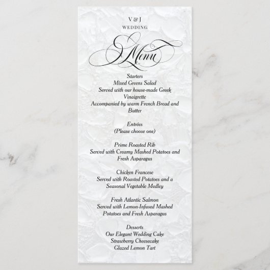 Klassieke elegante witte bruiloft menu (Voorkant)