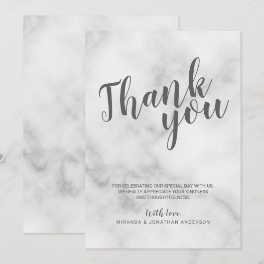 Klassieke Elegante Witte Marmeren Trouw Dank Je Kaart (Voorkant / Achterkant)