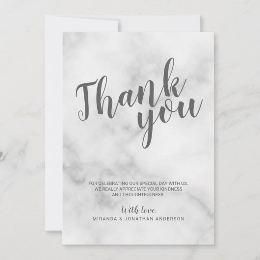 Klassieke Elegante Witte Marmeren Trouw Dankjewel Kaart (Voorkant)