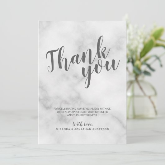 Klassieke Elegante Witte Marmeren Trouw Dankjewel Kaart (Staand voorkant)