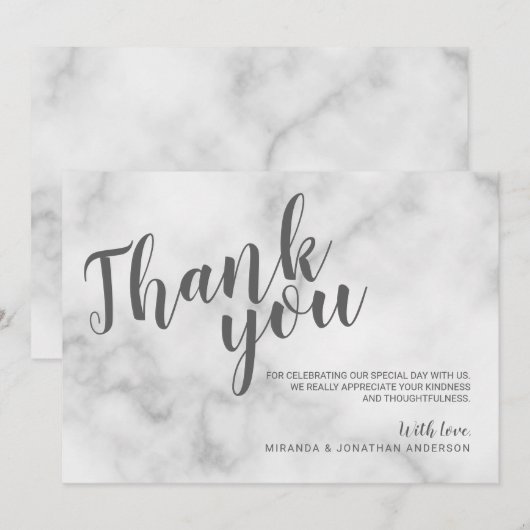 Klassieke Elegante Witte Marmeren Trouw Dankjewel Kaart (Voorkant / Achterkant)