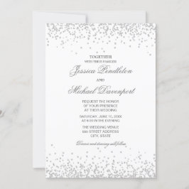 Klassieke Elegante Witte Zilveren Glitter Bruiloft Kaart