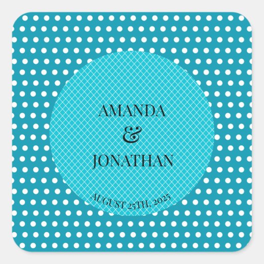 Klassieke Elegante Zee Blauwe Aangepaste Trouw Nam Vierkante Sticker (Voorkant)