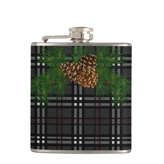 Klassieke elegante zwart grijze plaid tartan grene heupfles (Voorkant)