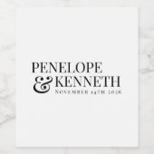 Klassieke Elegante Zwart Wit Custom Wedding Namen Wijn Etiket (Enkel label)