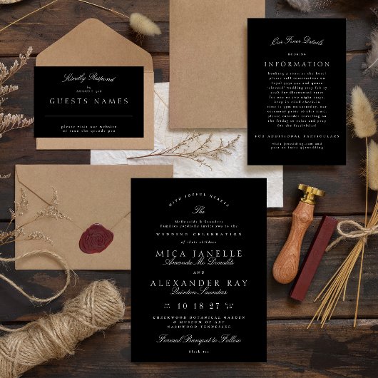 Klassieke Elegante Zwart-Wit Formele Bruiloft Informatiekaartje