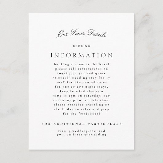 Klassieke Elegante Zwart Wit Formele Bruiloft Informatiekaartje (Voorkant)