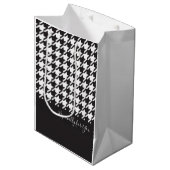 Klassieke Elegante Zwart-Wit Houndstooth Medium Cadeauzakje (Voorkant Gekanteld)