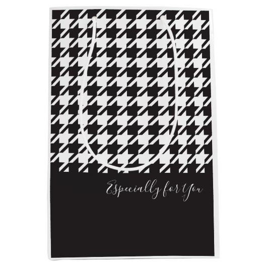Klassieke Elegante Zwart-Wit Houndstooth Medium Cadeauzakje (Voorkant)