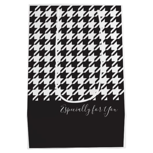 Klassieke Elegante Zwart-Wit Houndstooth Medium Cadeauzakje (Achterkant)