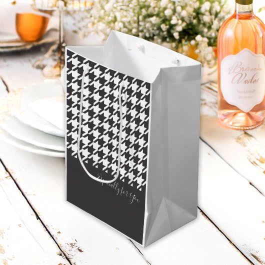 Klassieke Elegante Zwart-Wit Houndstooth Medium Cadeauzakje