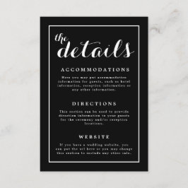 Klassieke Elegante Zwart & Wit Huwelijk Informatiekaartje
