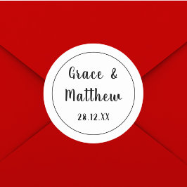 Klassieke Elegante Zwart-Wit Huwelijksminimalist Ronde Sticker