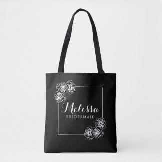 Klassieke Elegante Zwart & Wit Rose Bruidsmeisje G Tote Bag