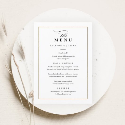 Klassieke Elegante Zwarte en Witte Bruiloft Menu