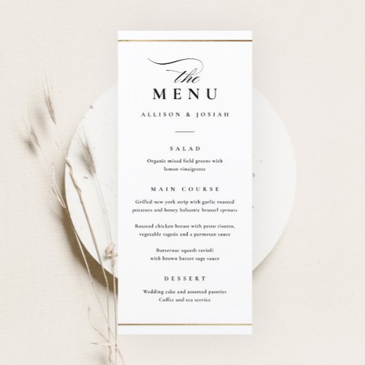 Klassieke Elegante Zwarte en Witte Bruiloft Menu