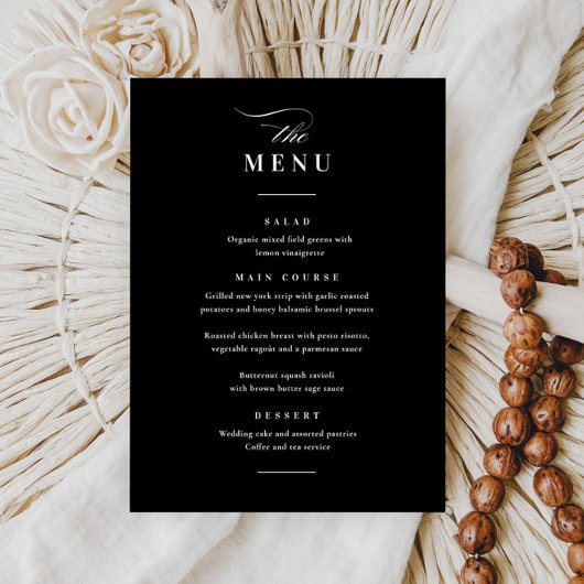 Klassieke Elegante Zwarte en Witte Bruiloft Menu