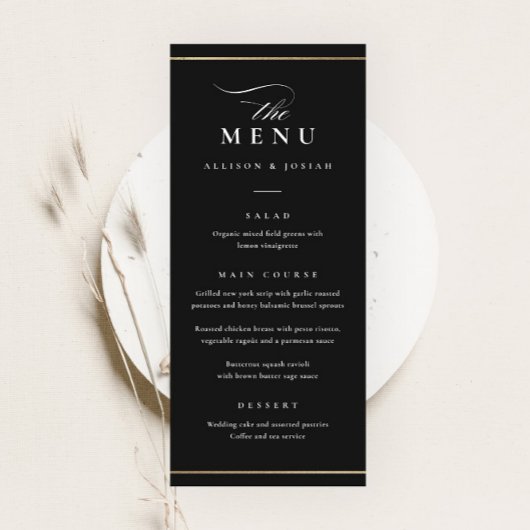 Klassieke Elegante Zwarte en Witte Bruiloft Menu