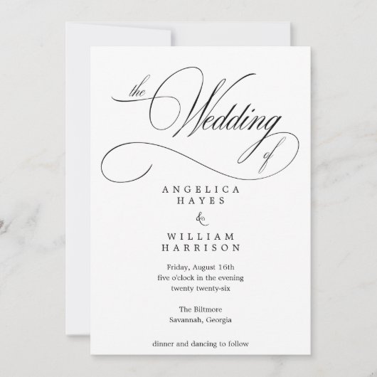 KLASSIEKE ELEGANTE ZWARTE EN WITTE WEDDINVITATIE KAART (Voorkant)