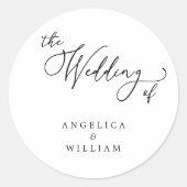 KLASSIEKE ELEGANTE ZWARTE EN WITTE WEDINGSCRIPT RONDE STICKER (Voorkant)