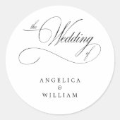 KLASSIEKE ELEGANTE ZWARTE EN WITTE WEDINGSCRIPT RONDE STICKER (Voorkant)