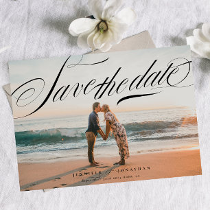 Klassieke Elegante Zwarte Kalligrafie QR Code Foto Save The Date