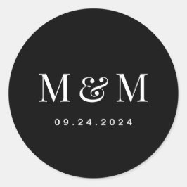 Klassieke Elegante Zwarte Monogram Typografie Trou Ronde Sticker