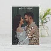 Klassieke Elegante Zwarte & Witte Foto Script Brui Save The Date (Staand voorkant)