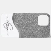 Klassieke Elegante Zwarte Zilveren Glitter Monogra Case-Mate iPhone Case (Achterkant (horizontaal))