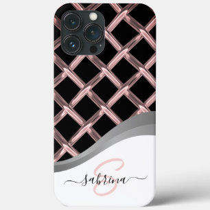 Klassieke Elegante Zwarte & Zilveren Metalen Monog Case-Mate iPhone Case
