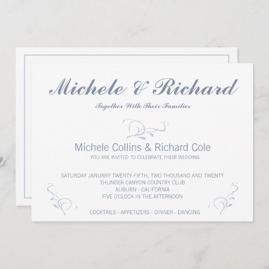 Klassieke Elegantie Bruiloft Kaart (Voorkant / Achterkant)