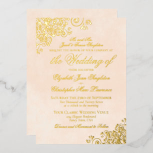 Klassieke elegantie gemarmerde Perzikpleistergoud Folie Uitnodiging