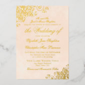 Klassieke elegantie gemarmerde Perzikpleistergoud Folie Uitnodiging (Voorkant)
