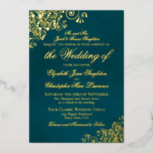 Klassieke Elegantie Goud op Donker Teal Formele Br Folie Uitnodiging