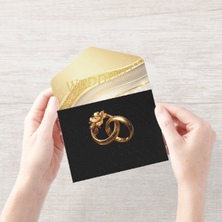 Klassieke Elegantie Gouden Trouwuitnodiging All In One Uitnodiging