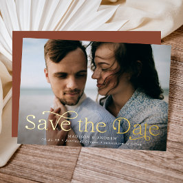 Klassieke Elegantie Horizontale Foto Save the Date Folie Uitnodiging