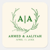 Klassieke Elegantie Ivoor en Smaragd Islamitische Vierkante Sticker (Voorkant)