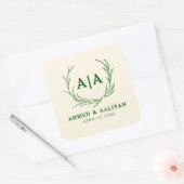 Klassieke Elegantie Ivoor en Smaragd Islamitische Vierkante Sticker (Envelop)