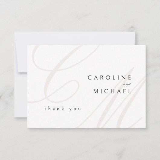 Klassieke Elegantie Kalligrafie Monogram Bruiloft Bedankkaart (Voorkant)