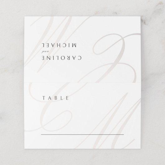 Klassieke Elegantie Kalligrafie Monogram Bruiloft Plaatskaartje (Buitenkant ongevouwen)