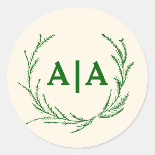 Klassieke Elegantie Monogram Ivoor & Smaragd Bloem Ronde Sticker