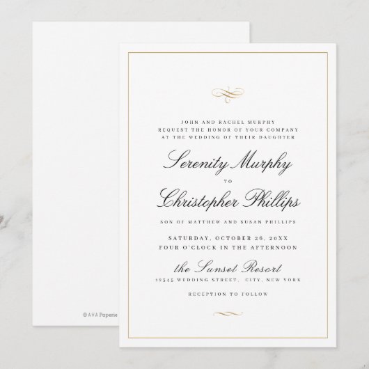 Klassieke Elegantie Schrift Zwart-Wit Huwelijk Kaart (Voorkant / Achterkant)