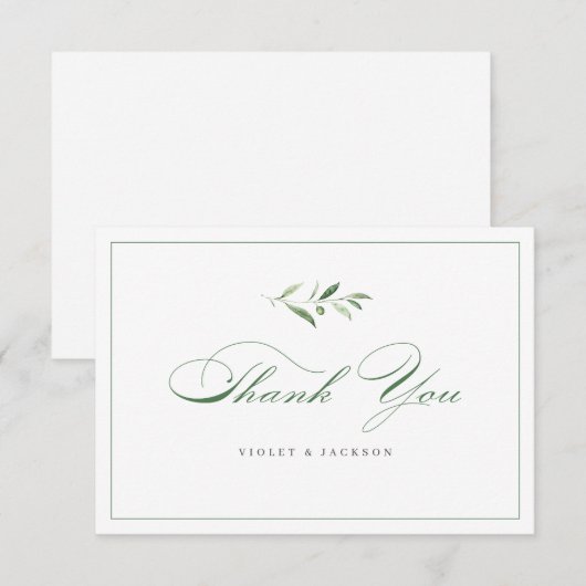 Klassieke elegantie script eenvoudig groen bedankkaart (Voorkant / Achterkant)