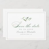 Klassieke elegantie script eenvoudig groen save the date (Voorkant / Achterkant)