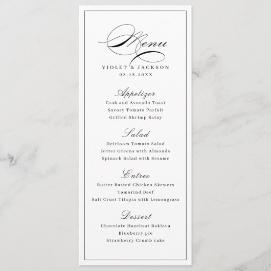 Klassieke elegantie script eenvoudige bruiloft menu (Voorkant)