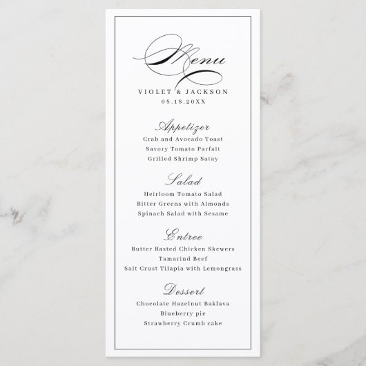 Klassieke elegantie script eenvoudige bruiloft menu (Voorkant)