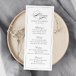 Klassieke elegantie script eenvoudige bruiloft menu<br><div class="desc">Deze elegante menukaart bevat klassiek script en een dun lijst in zwart-wit,  eenvoudig en stijlvol,  geweldig voor klassieke bruiloft,  vintage bruiloft,  officiële bruiloft en andere feesten. Alle overeenkomende stukken in collectie bekijken</div>