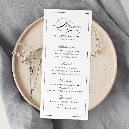 Klassieke elegantie script eenvoudige bruiloft menu